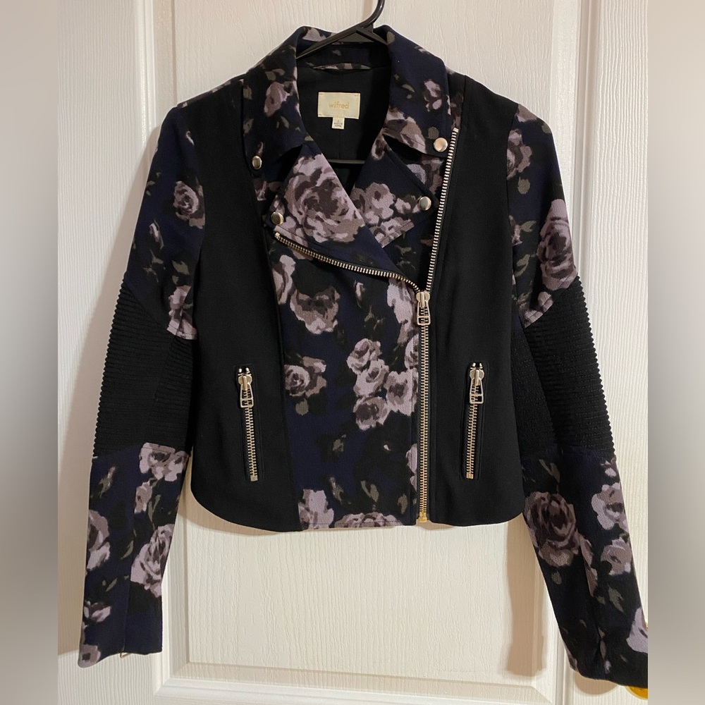 Aritzia Wilfred Montesson Dark Floral Motorcycle Biker Jacket Purple Size 0 - Picture 3 of 16